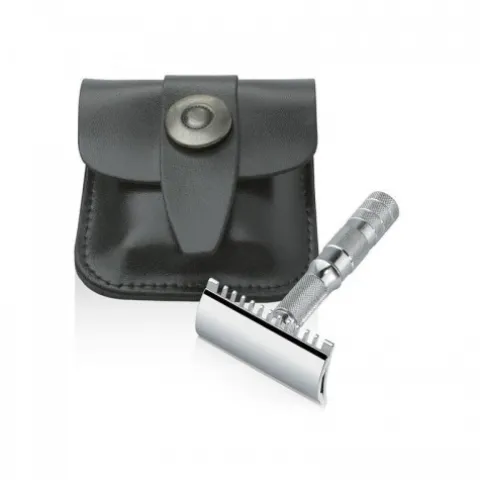 Maszynka do golenia na żyletki Merkur Solingen Travel Razor 985000 w skórzanym etui