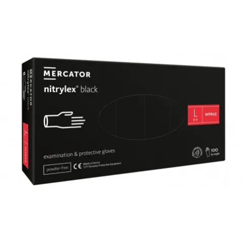 Rękawice nitrylowe bez pudru Mercator Nitrylex Black Protective Gloves rozmiar L